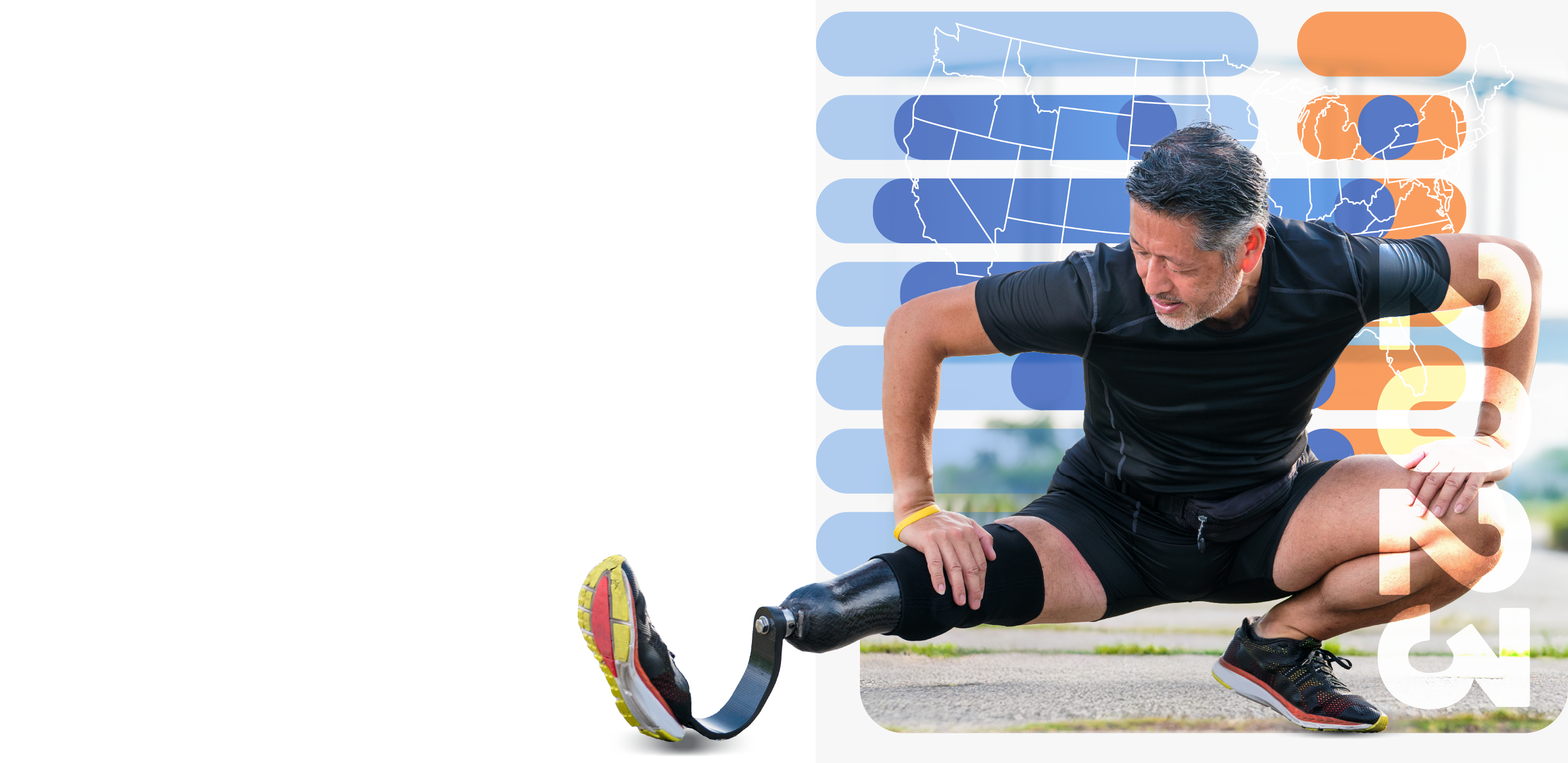 Asian man with blade protheses stretching
